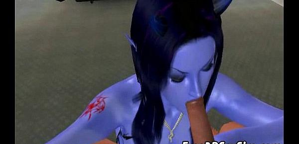  Sexy 3D cartoon avatar alien sucking on a hard cock
